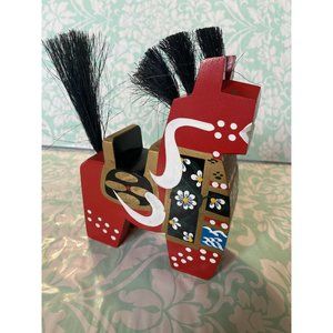 Japanese horse carved-Handpainted Wood Statue 7”